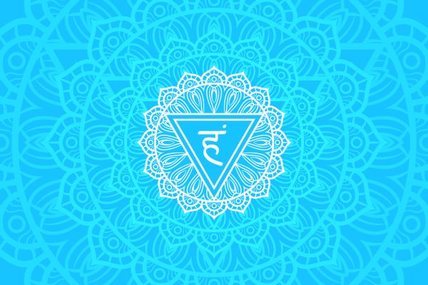 Throat chakra symbol on a blue background